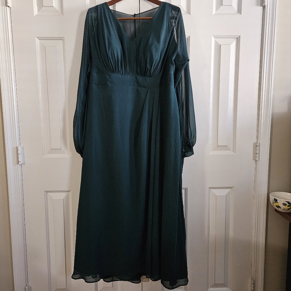 Azazie Matilda Womens Bridesmaid Dress A20 20 Maxi Long Sleeve Fairy green